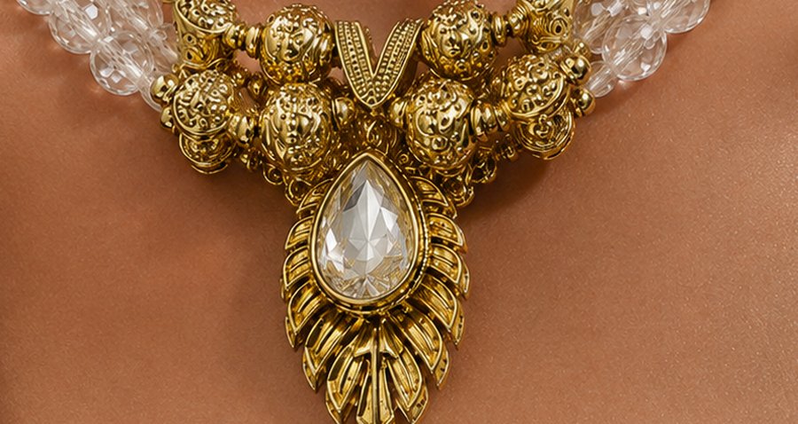 Close do pingente barroco dourado — Coleção Chokers